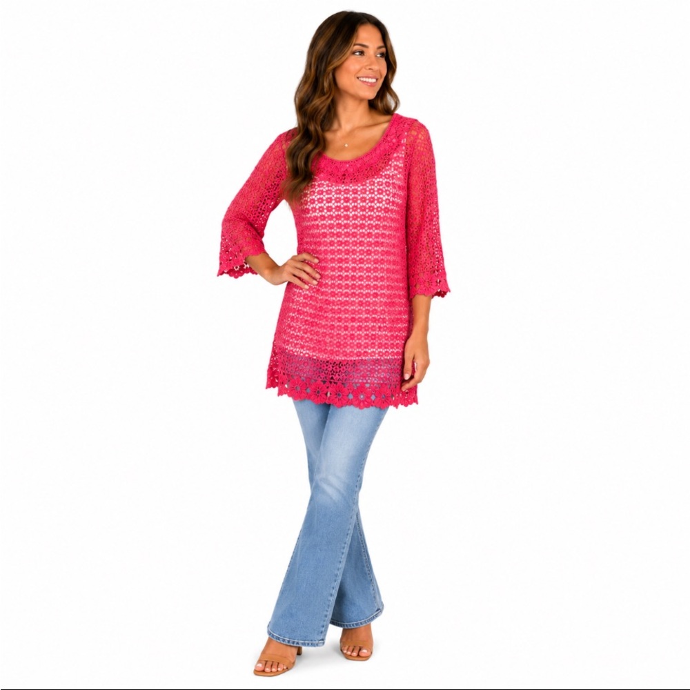 SIMPLY IRRESISTIBLE Coral Crochet Tunic Size Large
